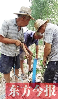 8月4日，襄城县，几位老乡互帮汲水浇地