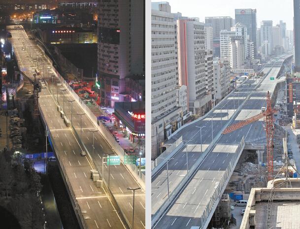 郑州农业路高架照明灯首开 桥上现“璀璨长河”